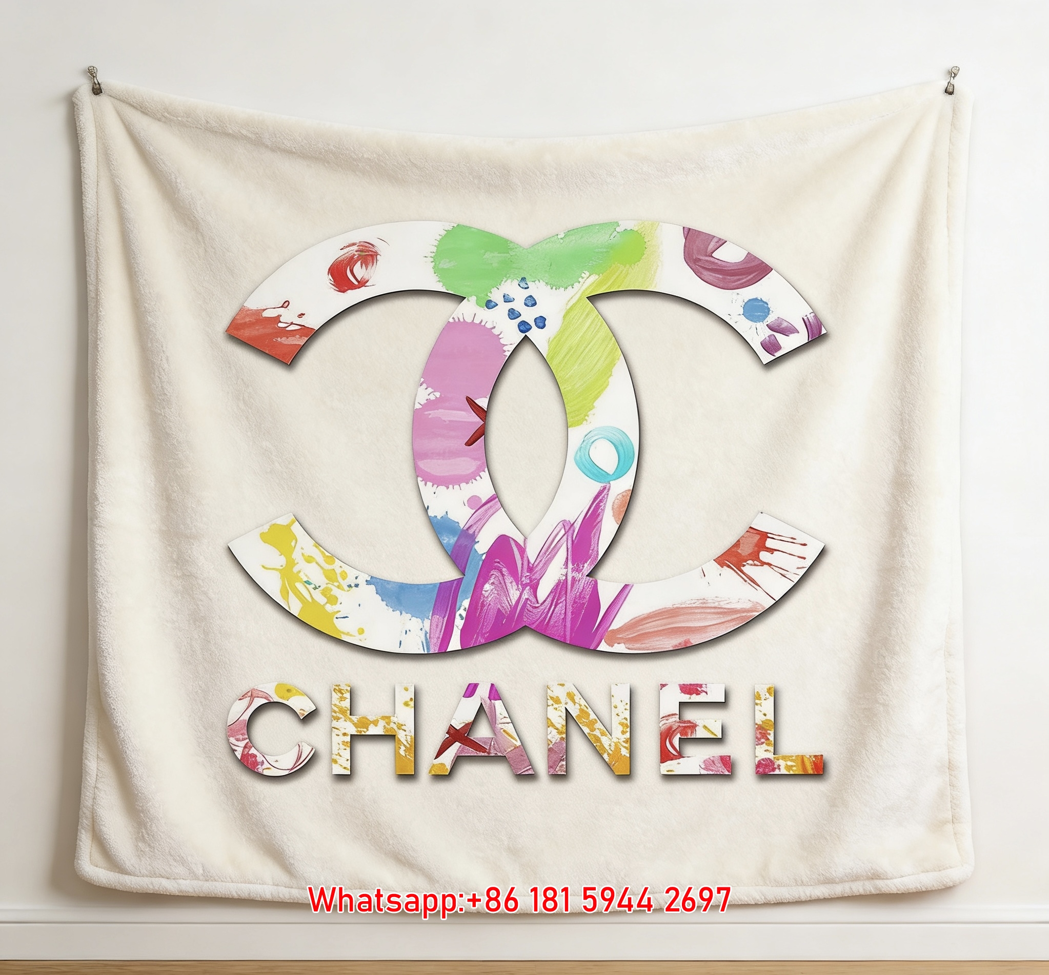 Colorful Paint Splatter Chanel Logo Flannel Throw Blanket  Chanel Inspired Luxury Wall Decor IMG_7281